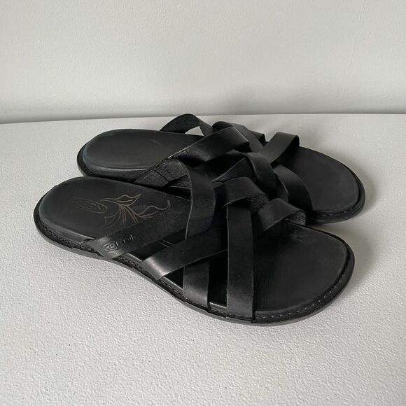 KEEN Sofia Slide Casual Sandals Black Leather Summer Comfort Women's Size 9 - Picture 2 of 11